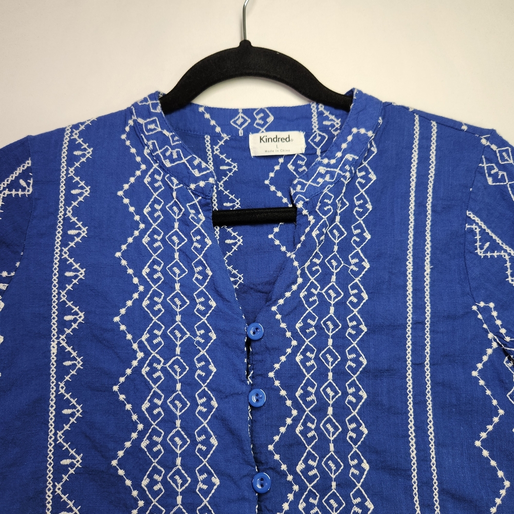 Blue Patterned Button Down Shirt - image 2